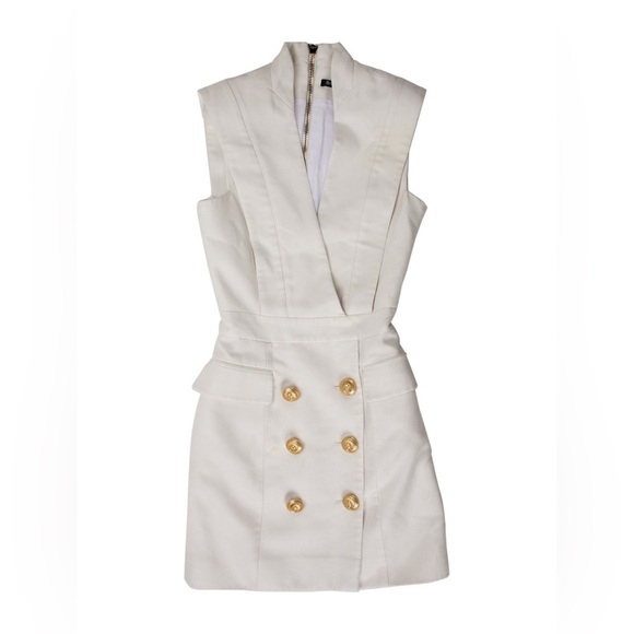 ❤️Balmain Gold Button White Mini Dress❤️ - Picture 1 of 2